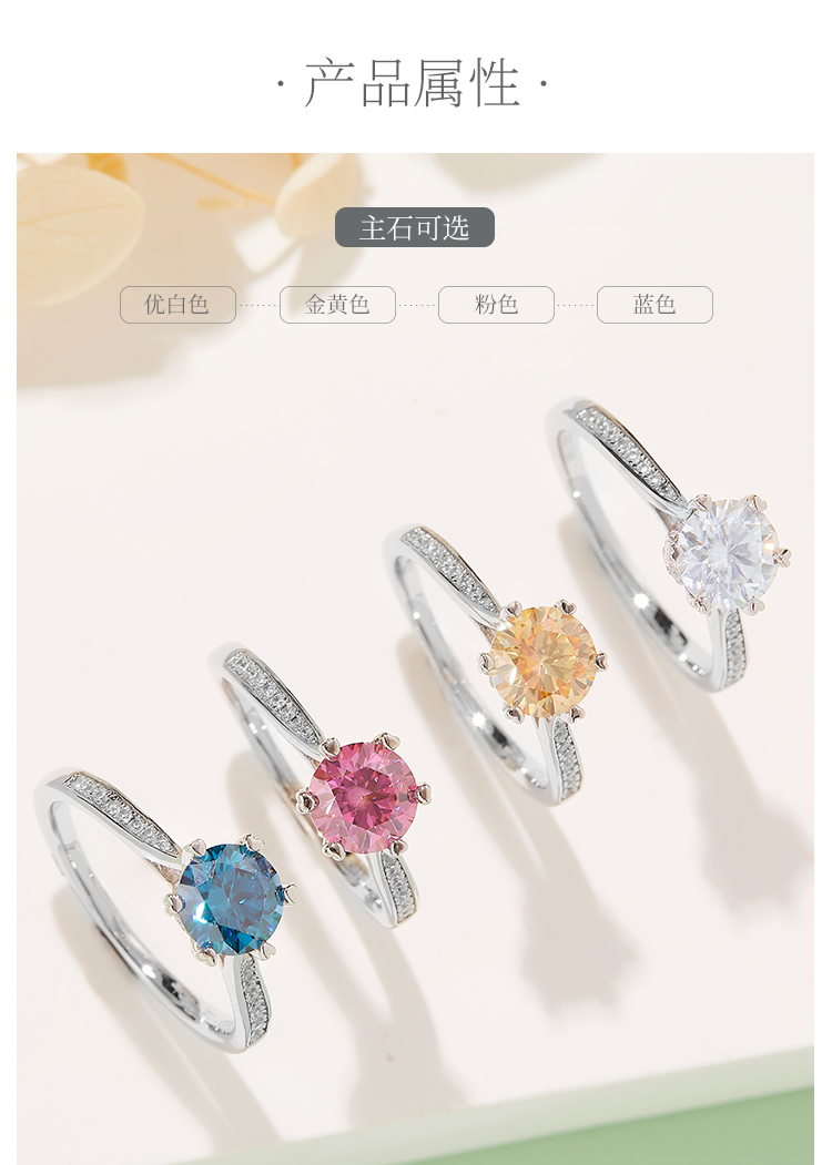 直臂微镶时来运转银镀白金莫桑钻女戒1克拉D级 - 2
